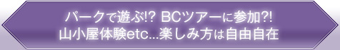パークで遊ぶ!? BCツアーに参加?!山小屋体験etc...楽しみ方は自由自在