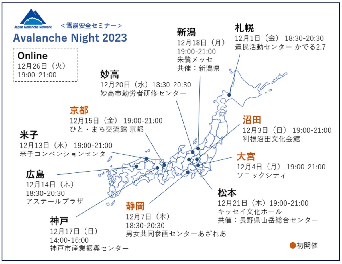 バックカントリーの雪崩安全セミナー「アバランチナイト」を会場とオンラインで開催！
