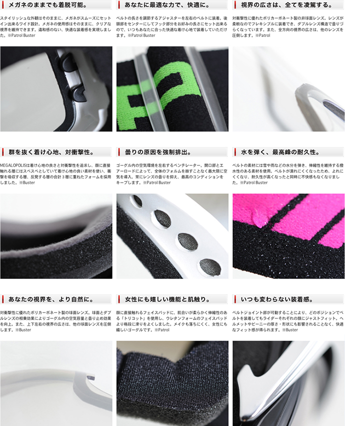 スノーボード ゴーグル紹介!国内ブランド メガロポリス スノーゴーグルの人気商品です! レディース メンズにおすすめ!2015 流行り スノボゴーグル ミラーレンズ ダブルレンズ ヘルメット対応です!