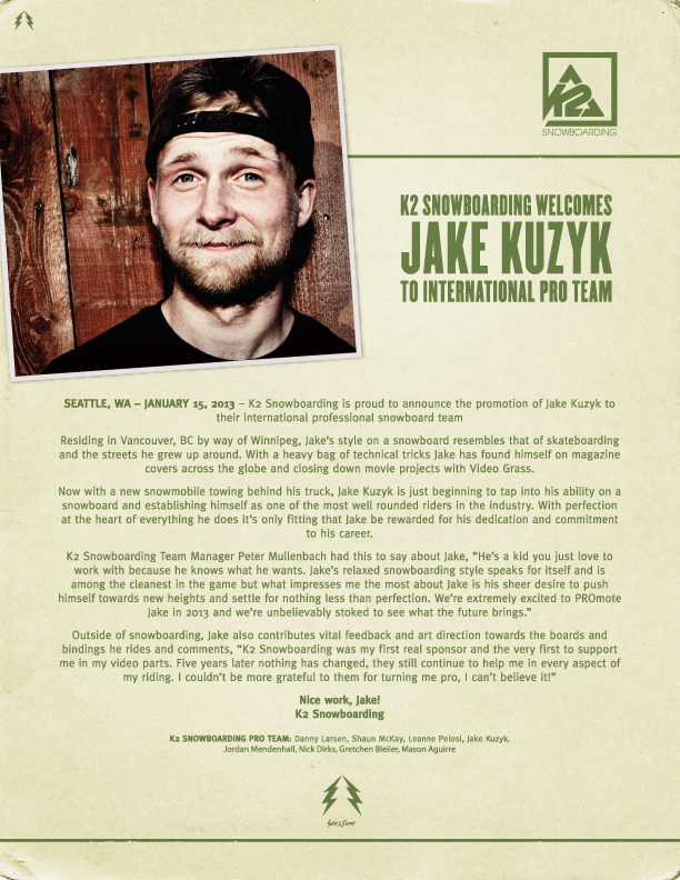 K2 Team rider JAKE KUZIKがK2 チーム最高峰のインターナショナルプロチームへ仲間入り！