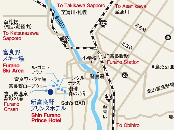 富良野スキー場のアクセスマップ