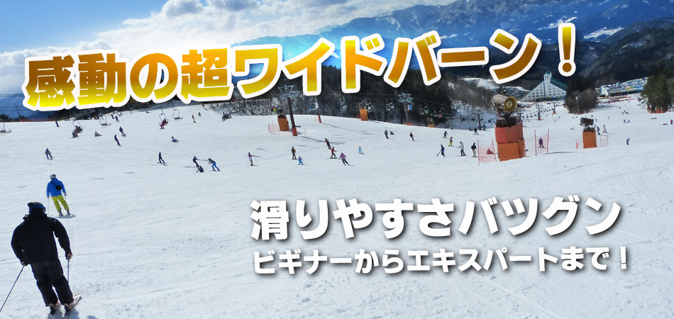 メインバーンは最大幅400m！誰でも楽しめるバラエティに富んだ全13コース！|鷲ヶ岳スキー場